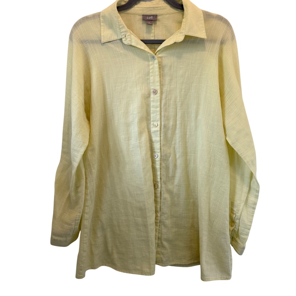 J.Jill Womens Cotton Gauze Easy Shirt Yellow Button Front Long Sleeve‎ Size S